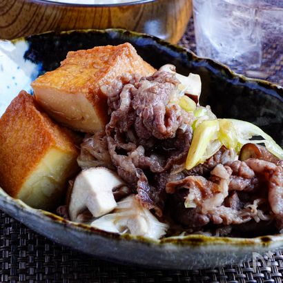 パパっと作る『牛肉と厚揚げのすき焼き炒め』