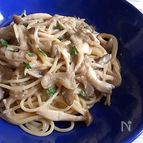 まるでタラコ?なアマランサスときのこの豆乳クリームパスタ