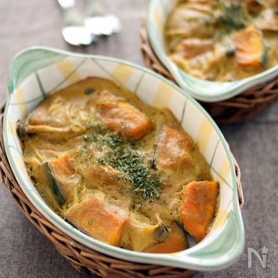 米粉でとろみ♪かぼちゃの豆乳カレーグラタン
