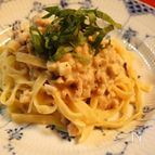 鶏のラグーとさつまいもの豆乳クリームパスタ