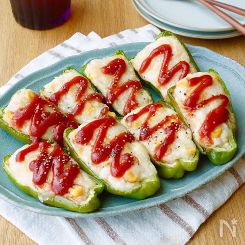 【ピーマンの豆腐詰め】豆腐だからヘルシー！