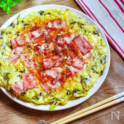戻し不要！ひじきベーコンのキャベチー焼き
