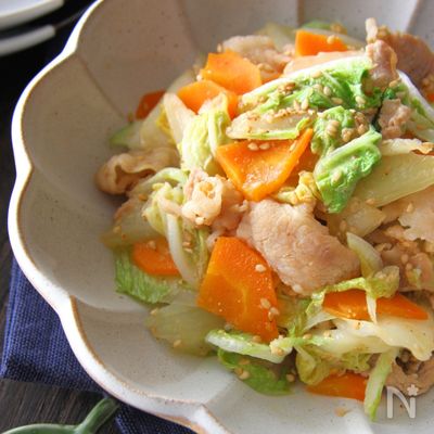 簡単♪豚肉と白菜のごま味噌炒め【白菜大量消費*作り置き】