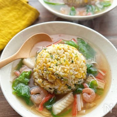 【海鮮スープチャーハン】ワンパン・シーフードミックで手軽に！