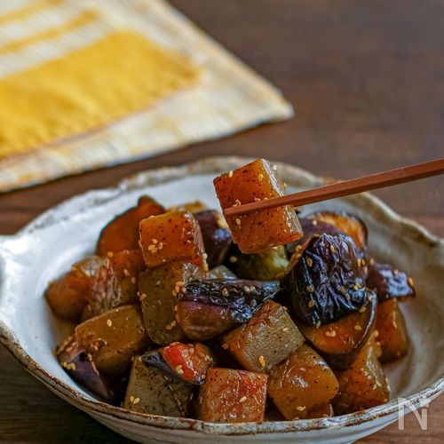 こんにゃくと茄子のさっぱり照り旨炒め