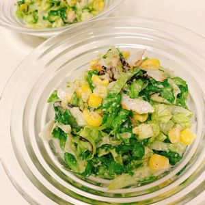 りんの作ってみた!投稿(【レタス、ちくわ、コーン、塩昆布のごまマヨ和え】パパっと一品)