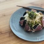 鰹のタタキで薬味たっぷり素麺