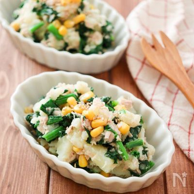 マヨなし！ほうれん草ツナポテトサラダ！ごま油と塩で簡単中華風