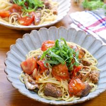 『鯖の味噌煮缶とトマトの絶品和パスタ』