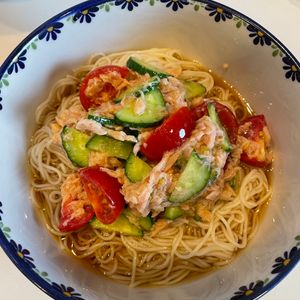 みわの作ってみた!投稿(やさしく整う夏麺・ツナトマぶっかけそうめん)