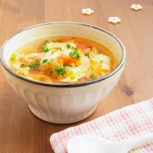 冷凍トマトとたっぷり野菜のチキンスープ