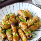 【なすの豚巻き甘酢しょうがだれ】なすトロっと暑い日にピッタリ