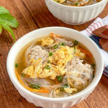 れんこん鶏肉団子のかきたま春雨スープ