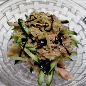 たまの作ってみた!投稿(切り干し大根とツナきゅうり塩昆布の無限サラダ|水戻し不要!)