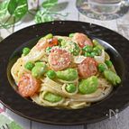 【えびと豆のクリームパスタ】まるでお店の味♪旬の濃厚パスタ