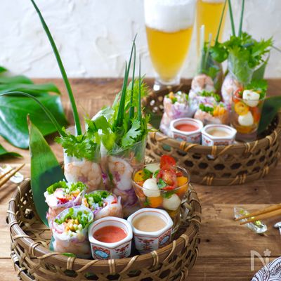めんたいタレで食べる生春巻き