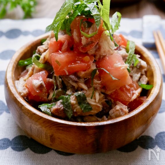 さっぱり旨味♡『鯖缶のトマしそ和え』とっても簡単☆