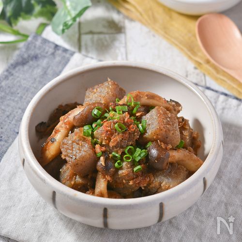 【きのこ入り雷こんにゃく】ローカロリーで満足感のある常備菜♪