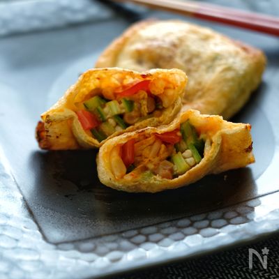 梅雨バテ解消！＊オクラキムチ納豆チーズのキツネ焼き＊
