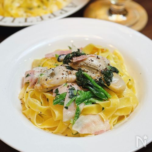 【牡蠣とほうれん草の出汁香るクリームパスタ】旨みたっぷり♡