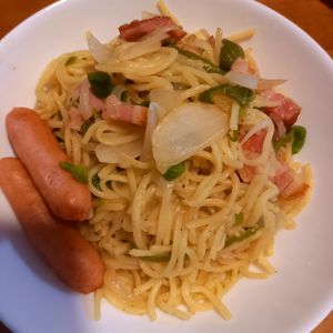 852468の作ってみた!投稿(あっさりウマい！【ベーコンとピーマンの和風焼きそば】)