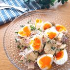 甘じょっぱさがクセになる♡さつまいもとハムと半熟卵のサラダ