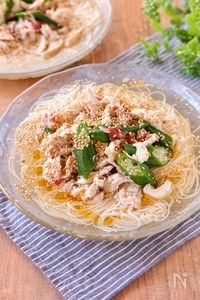 【ささみとおくらのさっぱり塩そうめん】夏に嬉しい！