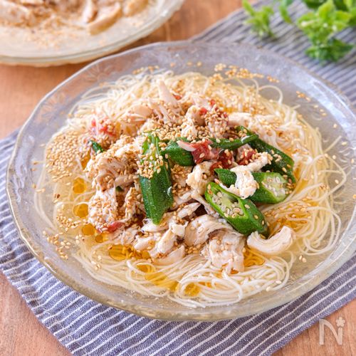 【ささみとおくらのさっぱり塩そうめん】夏に嬉しい!