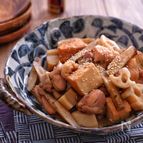 めんつゆで簡単！＊根菜と絹厚揚げと鶏肉の煮物＊