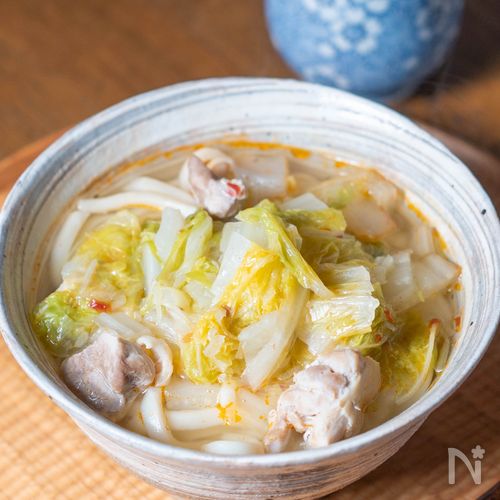 【白菜のピリ辛鶏だしうどん】全身ぽかぽか♪