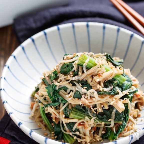 小松菜とえのきのじゃこおかか和え【#作り置き #レンジ】