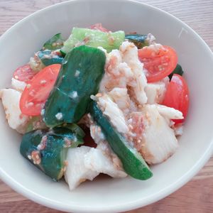 ミルクの作ってみた!投稿(山芋ときゅうりとトマトの《和風♡おかかナムル》)