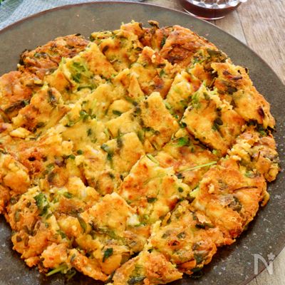 ［豆腐と豆苗のキムチーズチヂミ］爆速！節約チヂミ！パリふわ♡