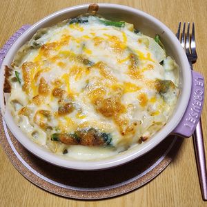 ナムディの作ってみた!投稿(【鶏肉とほうれん草のマカロニグラタン】マカロニ別ゆで不要♪)