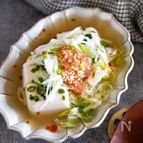 レンチン3分おつまみ・お夜食に♪明太子とネギのあんかけ豆腐