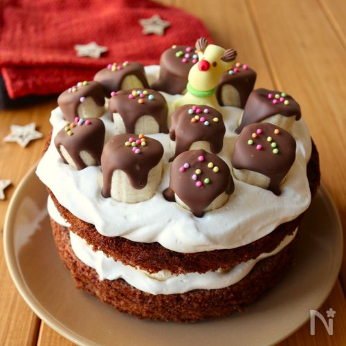 作業時間15分！【チョコバナナケーキ】市販スポンジで楽チン♩
