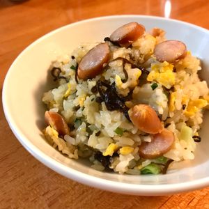 きなこの作ってみた!投稿(【塩こんぶバター炒飯】ウインナーと卵で絶品炒飯!味付け簡単♪)