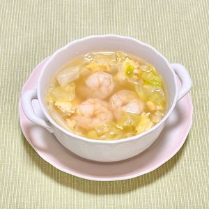 キャピタンの作ってみた!投稿(ふわとろ♡えびと春キャベツのふわふわ卵スープ)