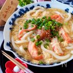 【ふわふわ卵とカニかま梅うどん】からだぽかぽか温まる#夜食に