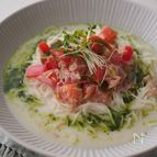 トマト氷のバジル豆乳そうめん
