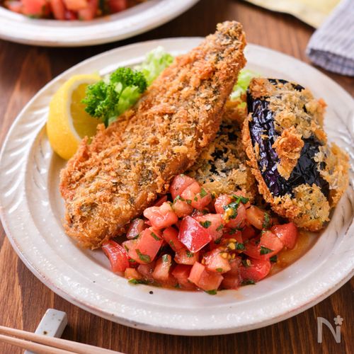 【あじとなすのフライ】和風トマトだれ♪生パン粉でサクッと！