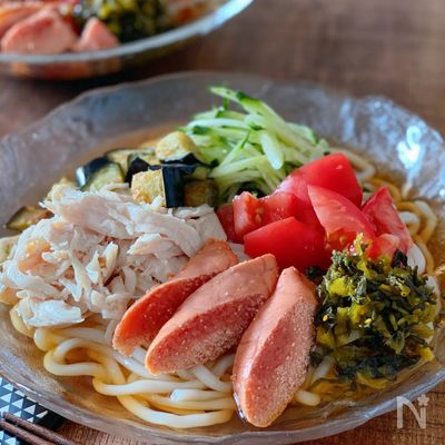 半熟焼きたらこで博多風冷やしうどん