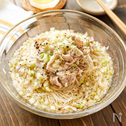 【5分でできる！ねぎ塩豚しゃぶそうめん】ごま油香る！ハマる味