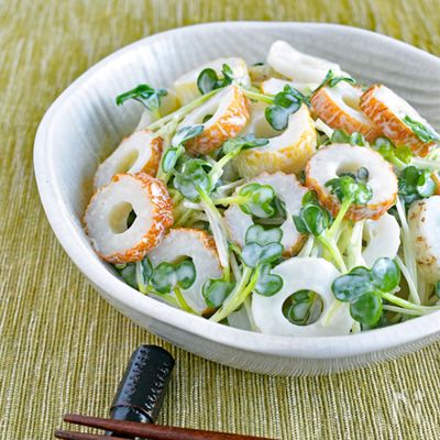 【予算50円未満】かいわれとちくわのわさびマヨあえ