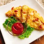 朝食✴︎クリーム入りのソーセージとキャベツ入り卵焼き