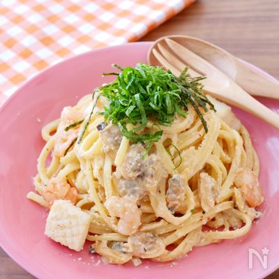 「シーフードミックス」で時短リモワ飯★豆乳明太クリームパスタ