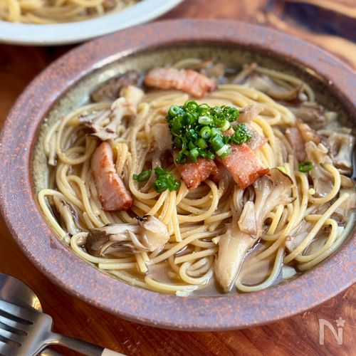 【簡単】きのこの和風スープパスタ