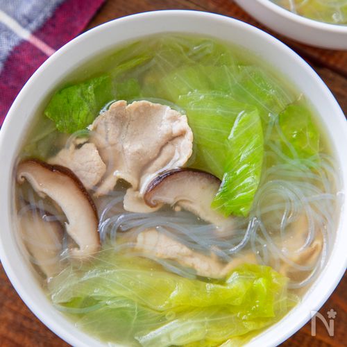 【レタスと豚肉のうま塩春雨スープ】シャキっととろっと美味!