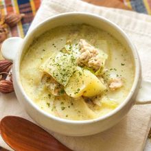 【鶏肉とじゃがいもと白菜の豆乳スープ】コクうまヘルシーな味♪