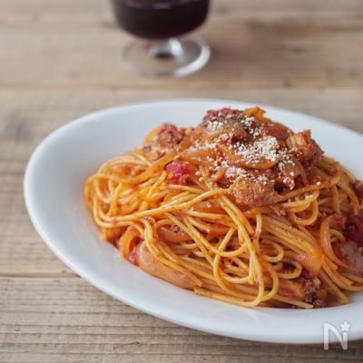 さば缶とトマトのパスタ